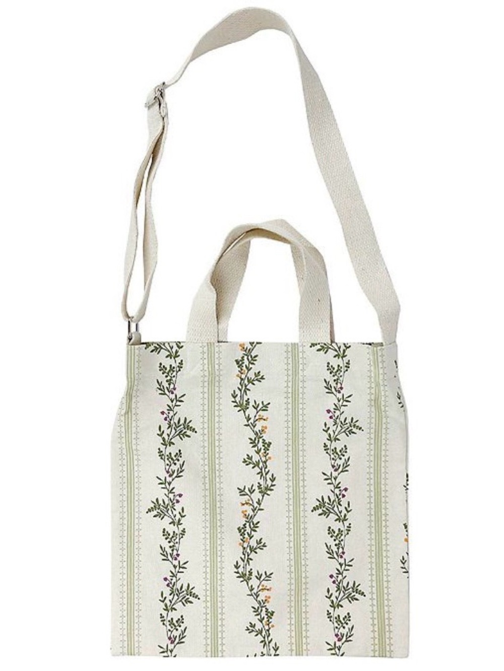 Reusable Crossbody “Beige Floral Stripes” Design Tote Bag (NWT)